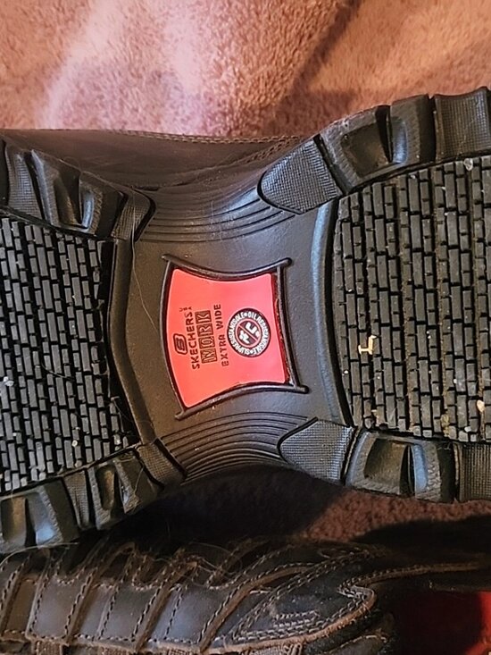 Sketchers Slip on composite toe work shoes.